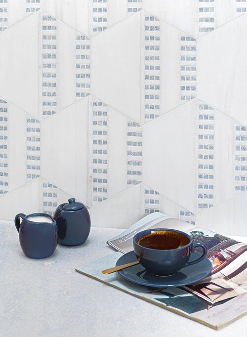 Closeup of tile backsplash.