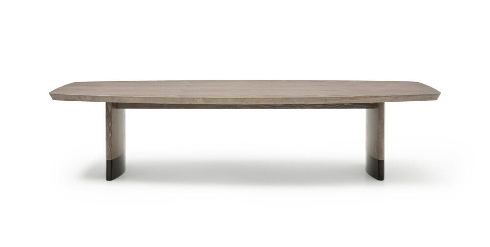 Boat-shaped conference table.