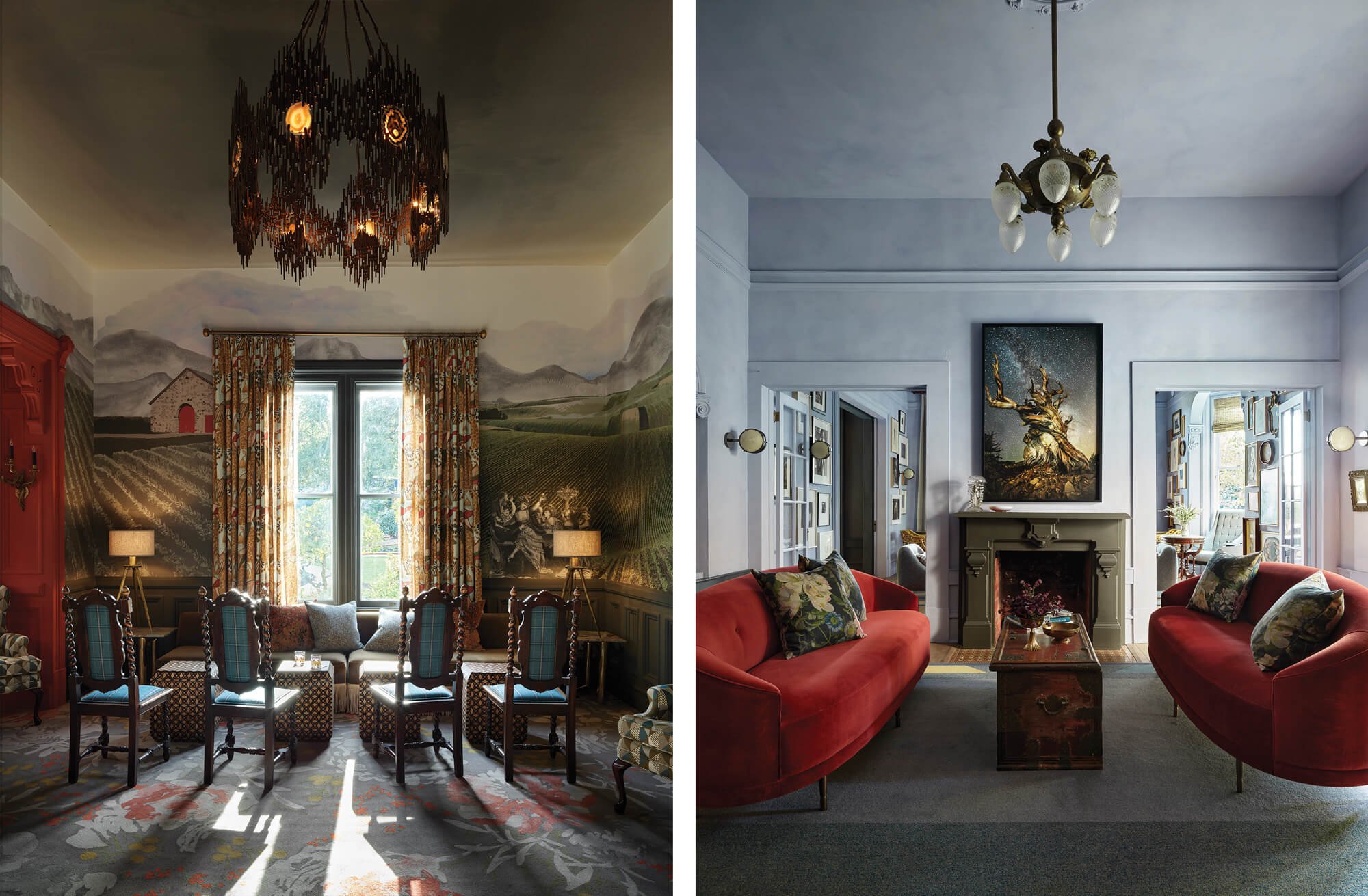 On left is an image of the formal dining room. On right is the living room.