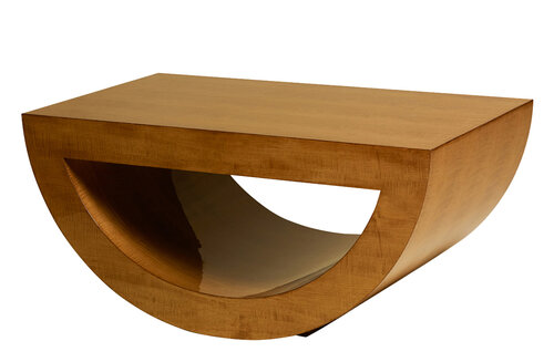 Half circle table with curve at bottom.