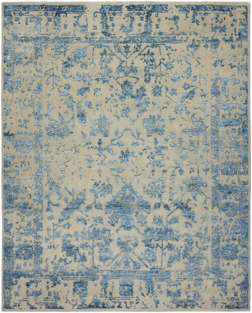 Blue and cream woven rug.