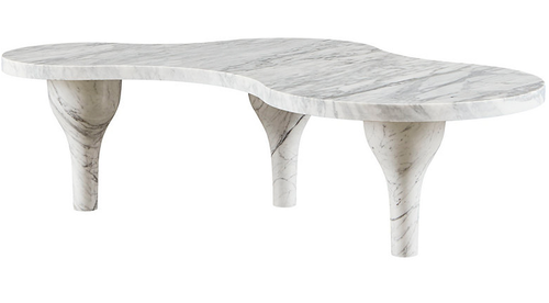 Organic shaped marble table with three matching legs.