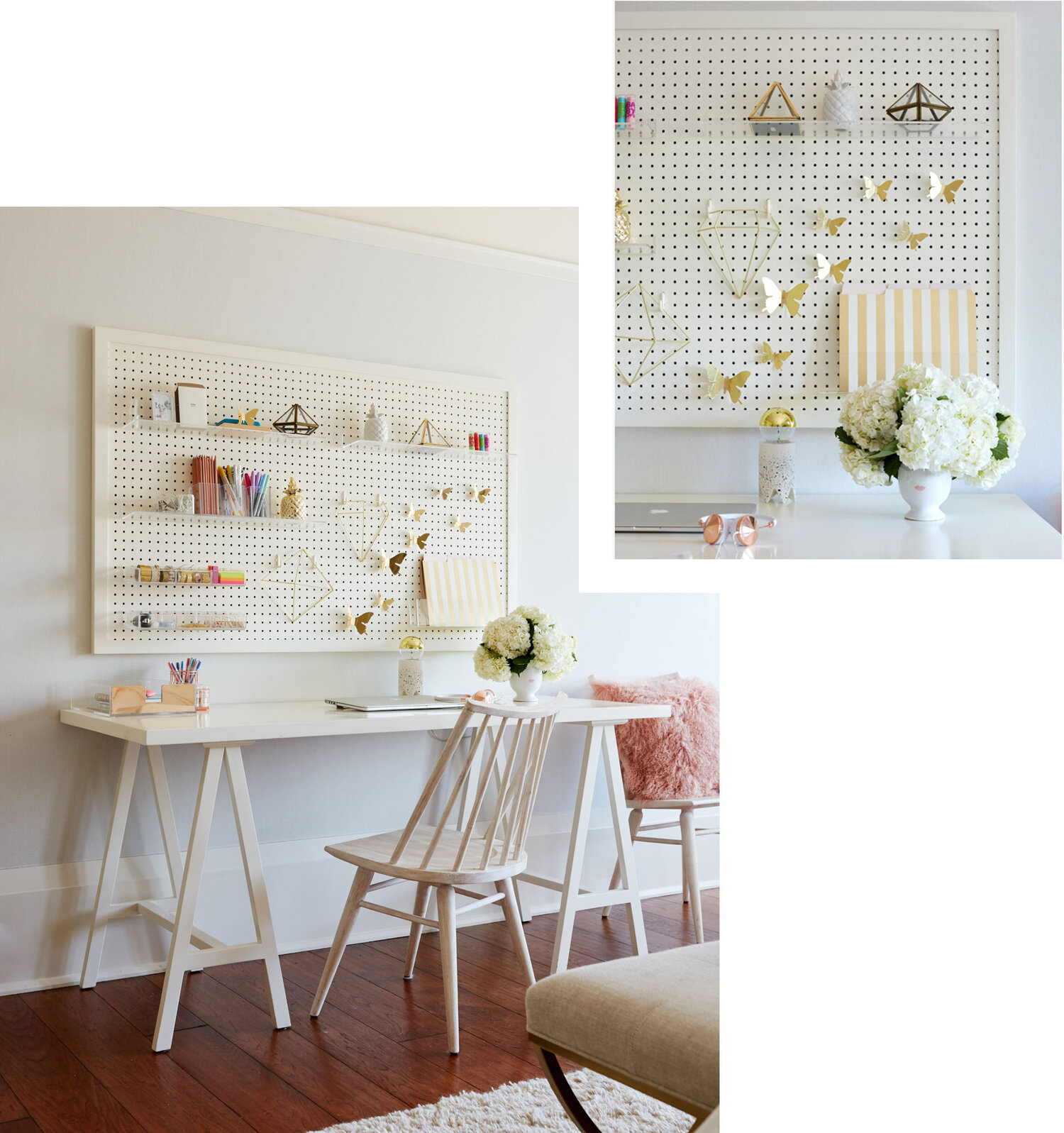 Two images showing a craft corner with a punchboard.