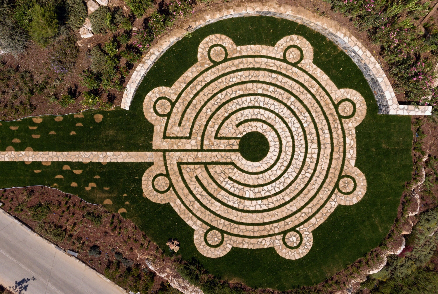 The labyrinth garden as seen from the air.