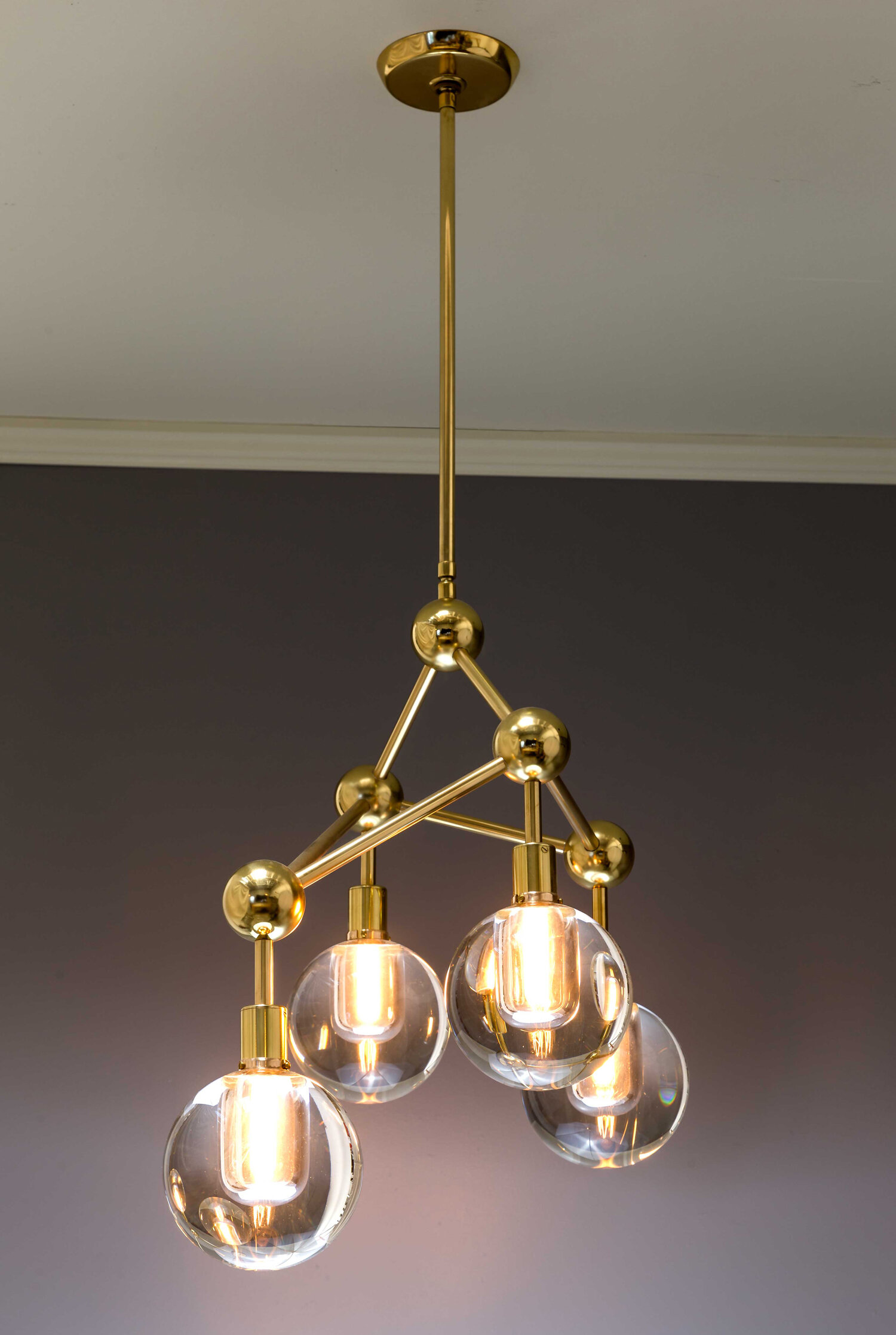 Brass and glass chandelier.