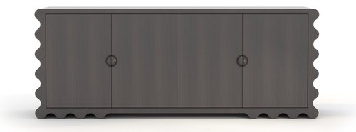Large chest with four doors on front and wavy edge on side and base.