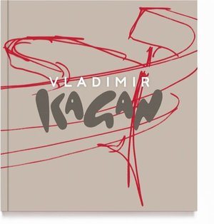 Book cover with stylized outline of furniture piece and name Vladimir Kagan.