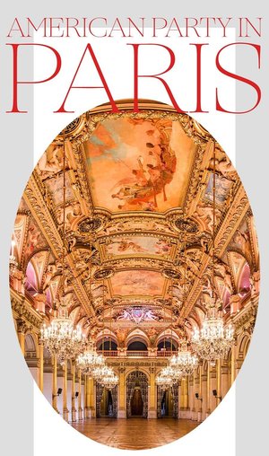 Graphic cover image with view of lavish ballroom with 